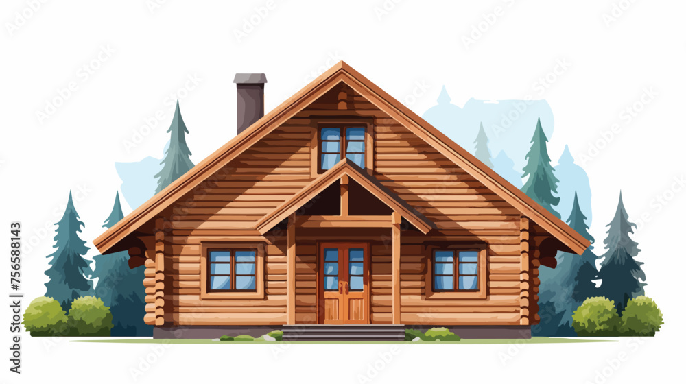 Big wooden house or chalet flat vector illustration