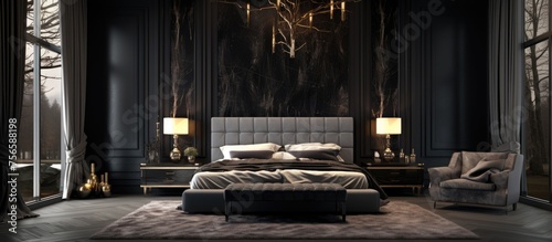Luxurious Master Bedroom with Elegant Dark Aesthetic.