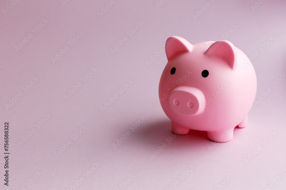 Piggy bank in the form of a pink piglet on a pink background. Financial concept.