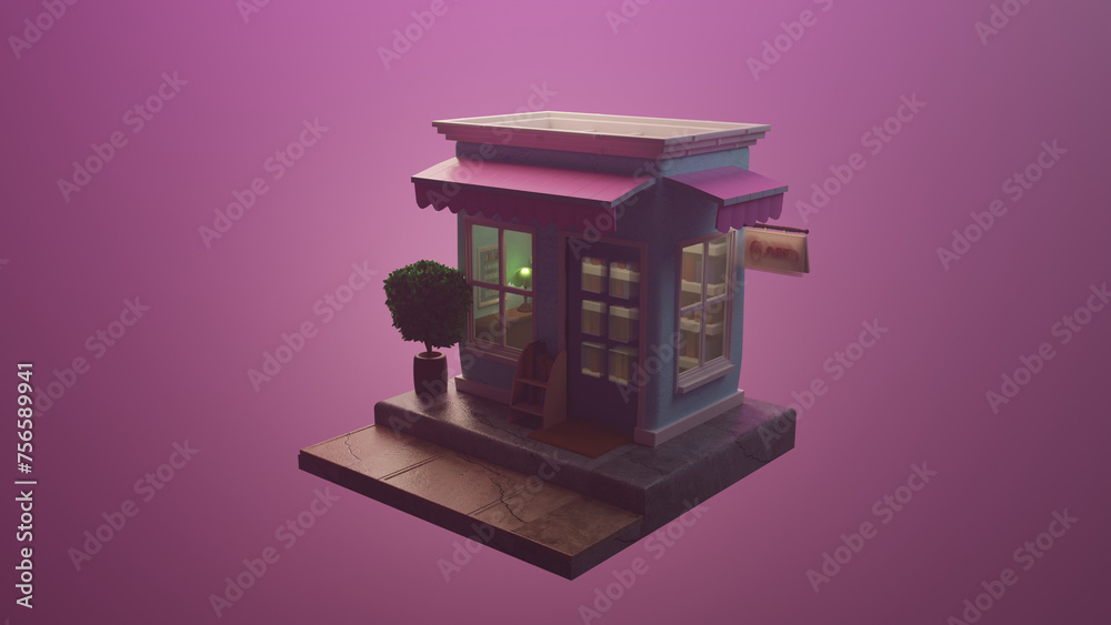 Open Book Shop at on Pink Background with Open Sign Open Book Shop at on Pink Background with Open Sign