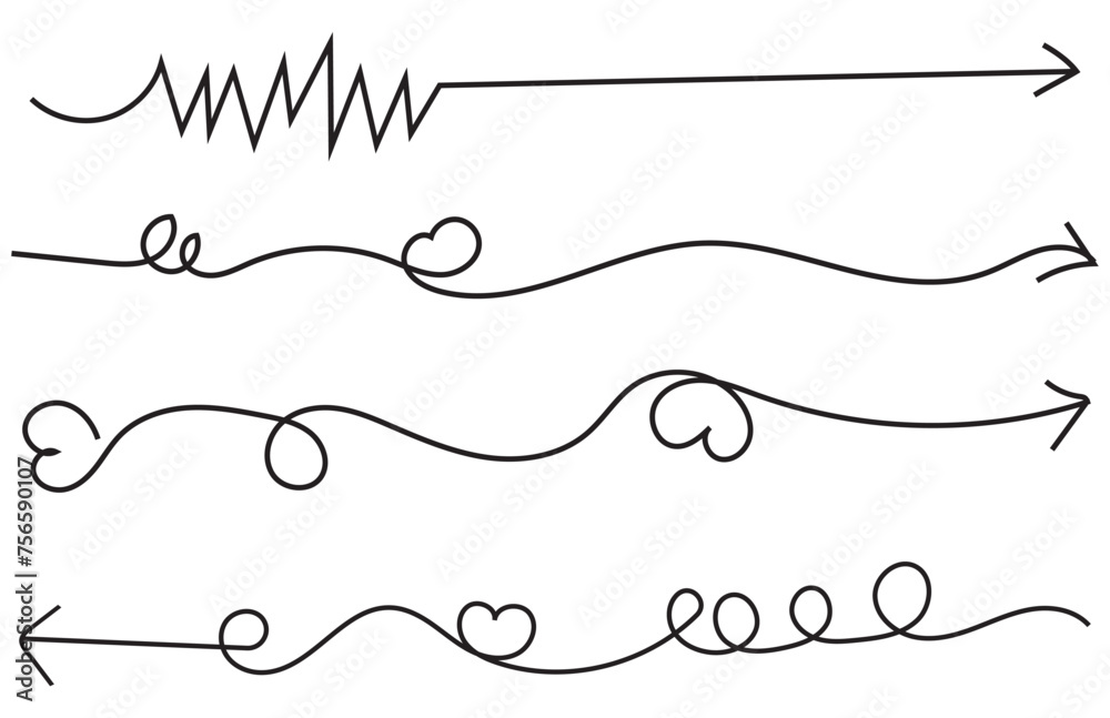 Hand drawn curly arrows. doodle vector illustration. Hand drawn vector.