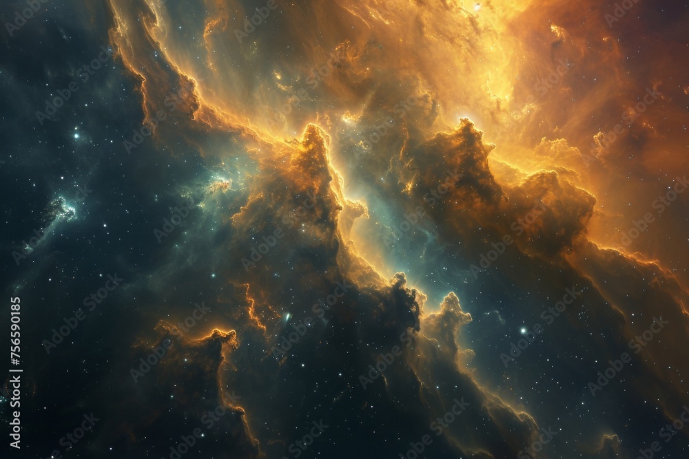 Cosmic Voyage in Nebulaic Landscapes - obrazy, fototapety, plakaty 