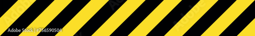 Barricade tape caution warning stripes - black and yellow diagonal stripes, vector repeatable seamless illustration