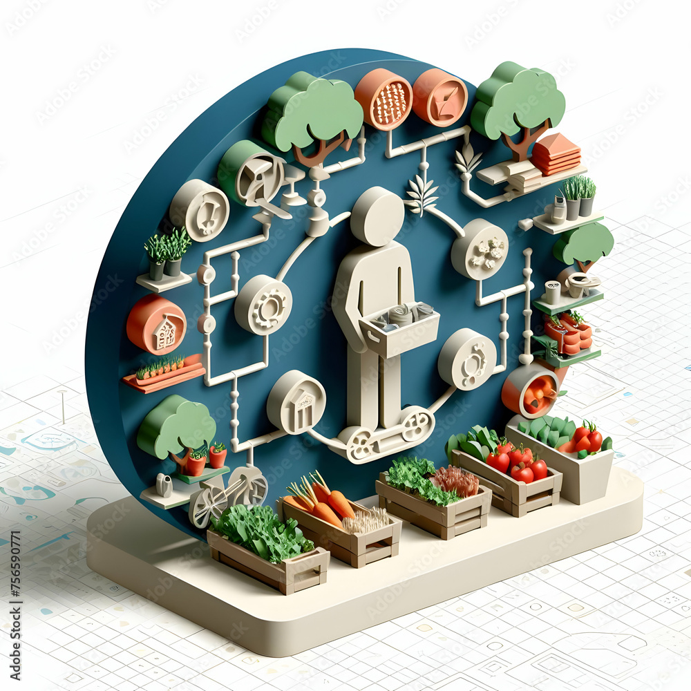 3d Flat Icon Sustainable Food Chain Concept A diagram showing farm-to ...