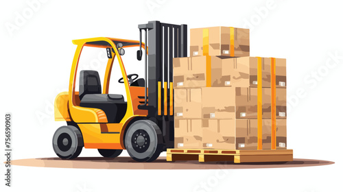Forklift with a pallet and cardboard boxes