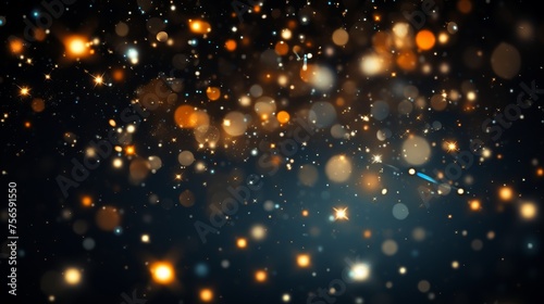 Abstract gold bokeh stars holiday celebration postcard background with copyspace
