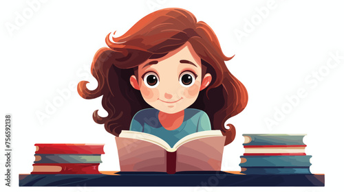 Girl and book design flat vector isolated on white b