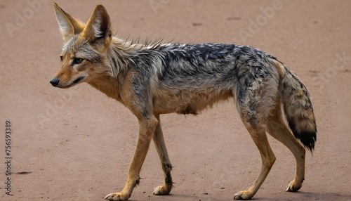 A Jackal With Its Fur Matted From A Recent Rain