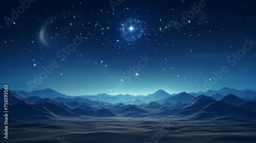 Landscape view with stunning cosmic elements like stars and planets above the horizon © chelmicky