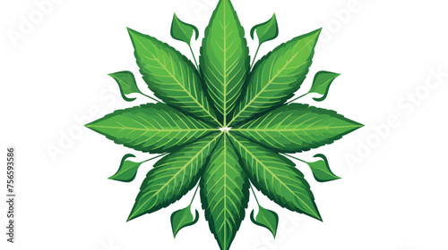 Green rosette. Linear Illustration with marijuana leaf