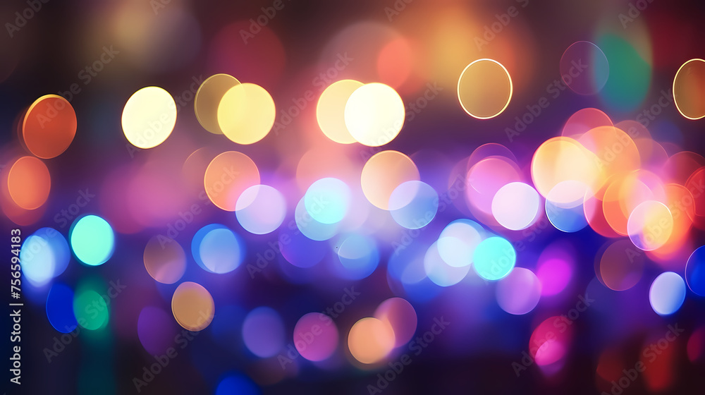 Abstract round colorful bokeh from party lights, Christmas background