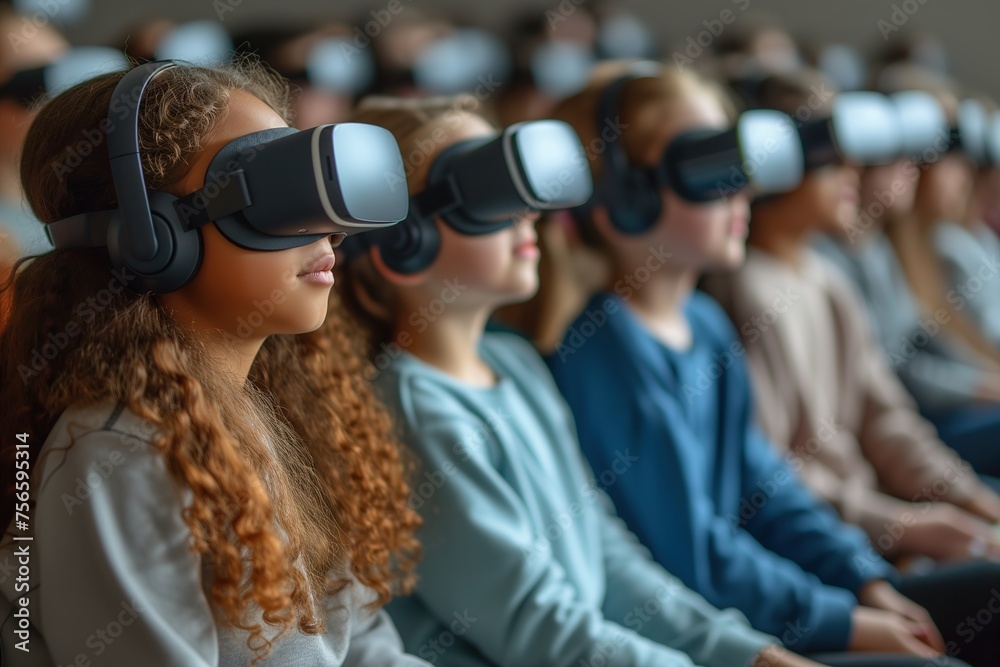 A diverse group of individuals are engaged in a virtual reality experience using headsets, depicting the intersection of technology and entertainment A diverse group of individuals are engaged in a virtual reality experience using headsets, depicting the intersection of technology and entertainment