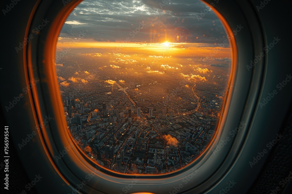 View from the airplane window, a modern city. View from the airplane window, a modern city.