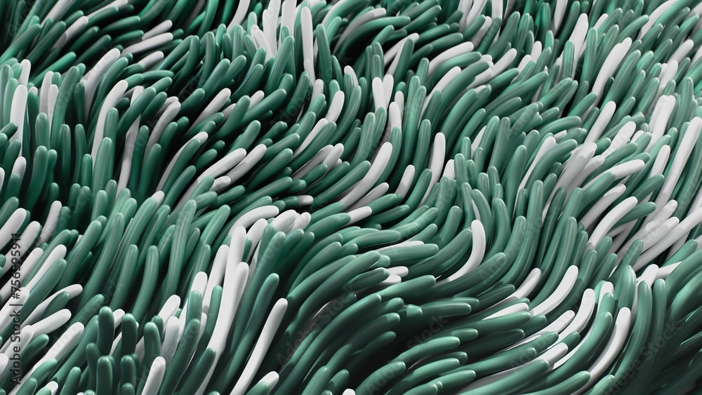 3 render Background of animated green and white abstract anemones 3 render Background of animated green and white abstract anemones