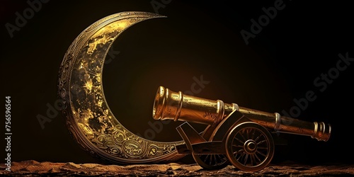 Golden ancient medieval bronze cannon 