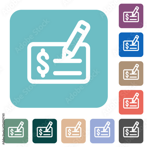 Cheque signing outline rounded square flat icons