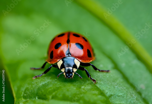 Ladybird on green leaf © anetlanda