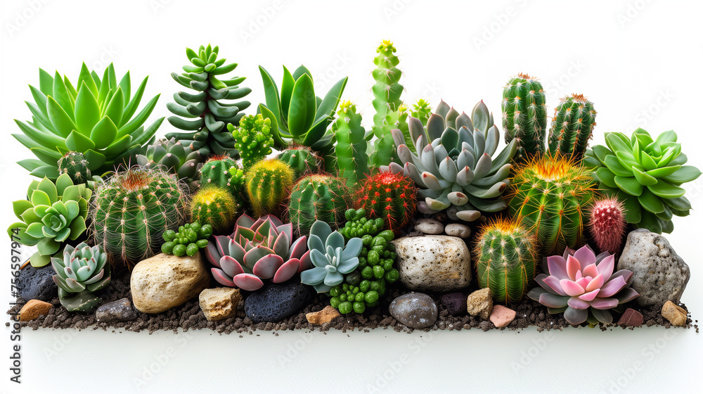 Succulent plants isolated on white background. Cactus garden. Succulent plants isolated on white background. Cactus garden.