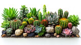 Succulent plants isolated on white background. Cactus garden.