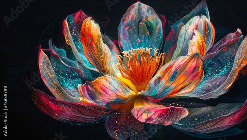 A colorful flower with an explosion of colors and shapes Generative AI