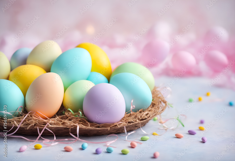 Fototapeta premium Easter pastel colored eggs