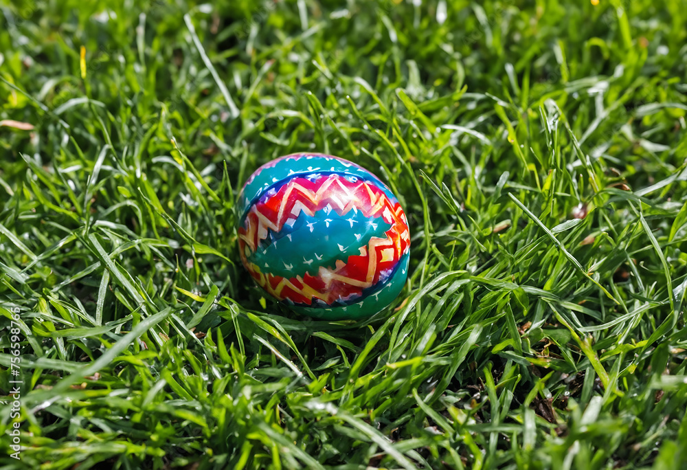 Easter decorated egg on meadow Easter decorated egg on meadow