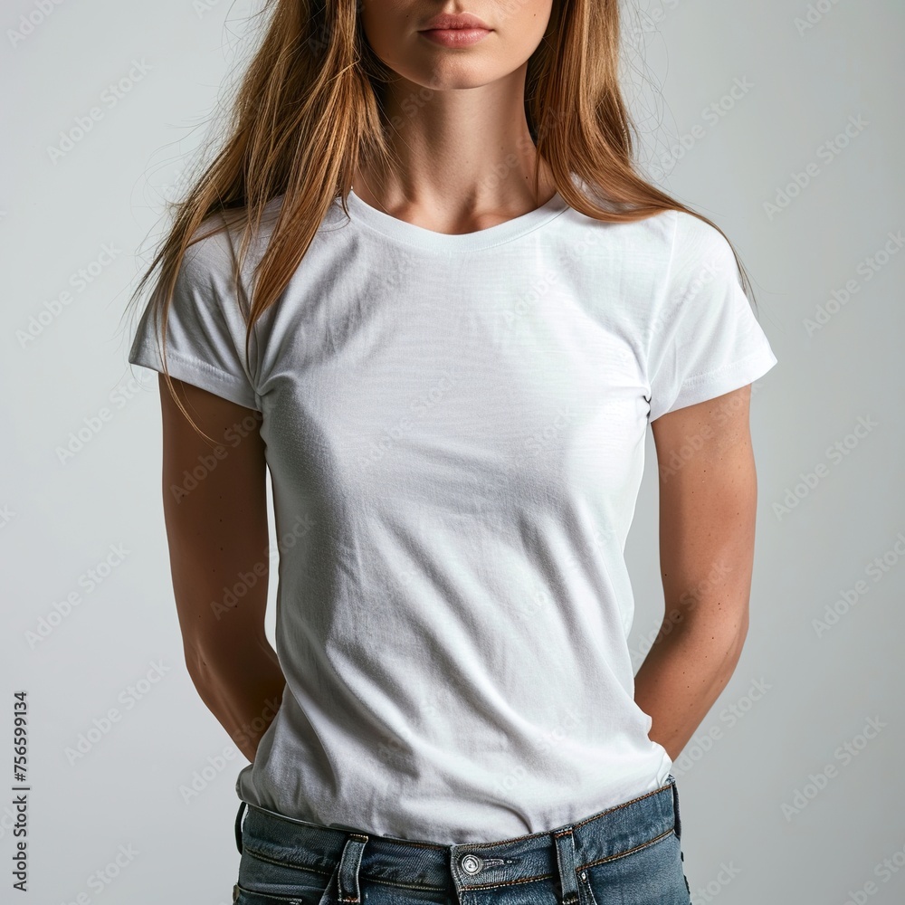 Natural Young Woman in Plain White Tee. Natural Young Woman in Plain White Tee.