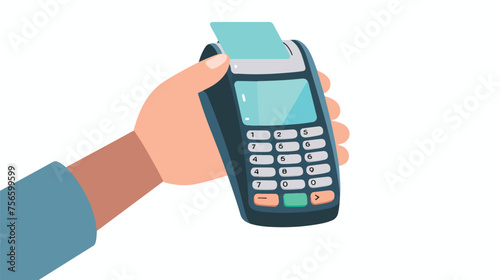 Illustration of a person hands using a dataphone.POS