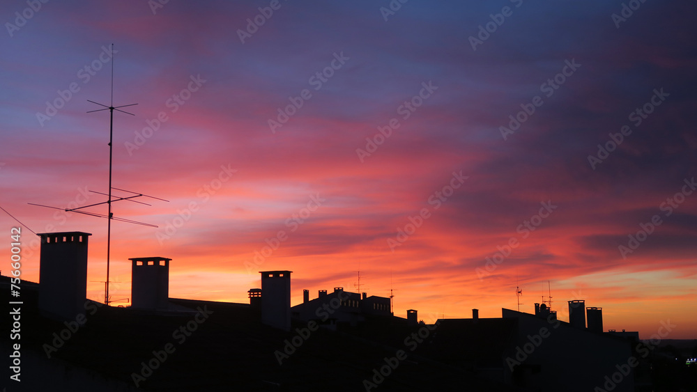 Beautiful sunset sky colours in Leiria, Portugal
