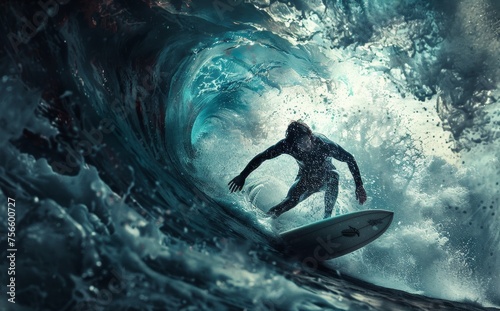 Towering wave and silhouette surfer © Viktoriia
