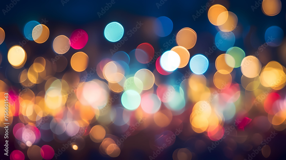 Holiday themed illustration with colorful bokeh lights