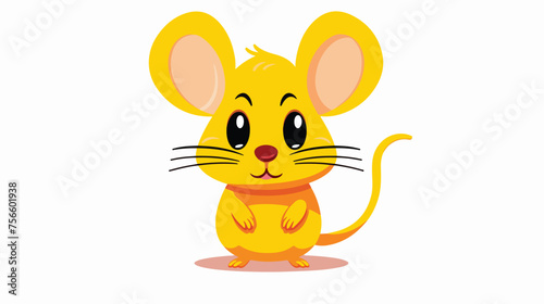 Isolated cute cartoon Mouse with yellow marker. 