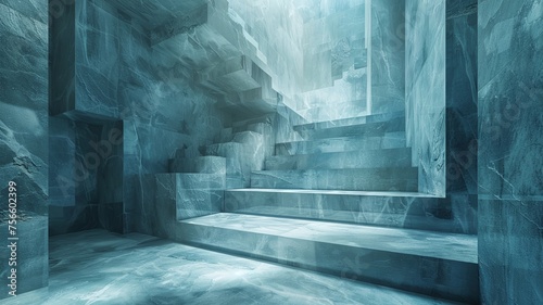 Cool-Toned Steps Rising in a Maze of Sharp Crystalline Edges: An Icy Blue Labyrinth