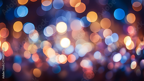 Holiday themed illustration with colorful bokeh lights