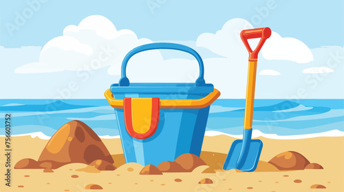 Kids toys bucket shovel ball beach white background photo