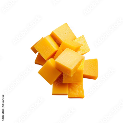 Pile of Cheese Cubes on Table On a Transparent Background PNG