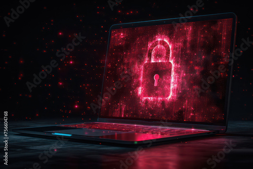 a padlock is on the screen of a laptop, in the style of light black and maroon, large-scale, neo-op --chaos 22 --ar 3:2 --style raw --stylize 555 --v 6 Job ID: 21a136ab-fbc7-450e-b1e9-2e4e242ed1ae photo