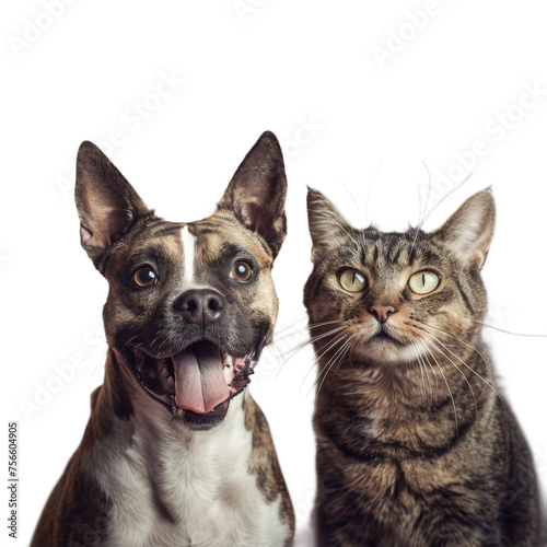 A Cat and a Dog Sitting Next to Each Other On a Transparent Background PNG © LUPACO PNG