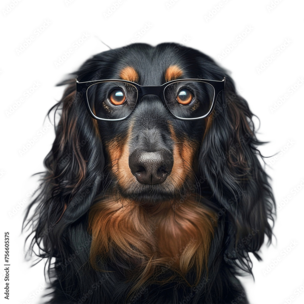 Black and Brown Dog Wearing Glasses On a Transparent Background PNG