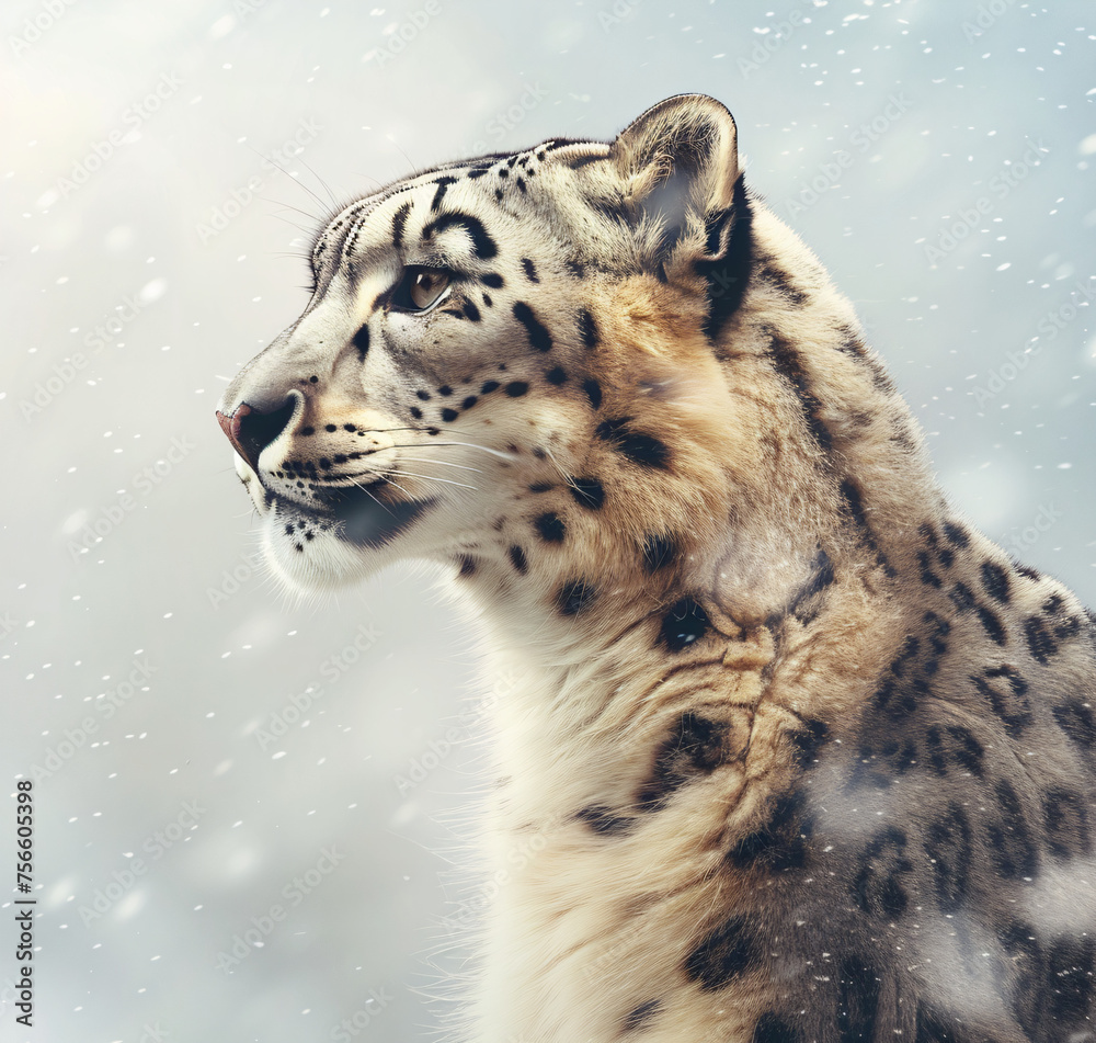 Fototapeta premium snow leopard amidst a snowfall