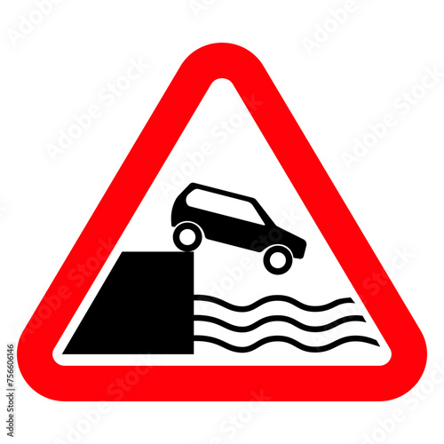 Road sign. Departure to the embankment or the shore. Information sign