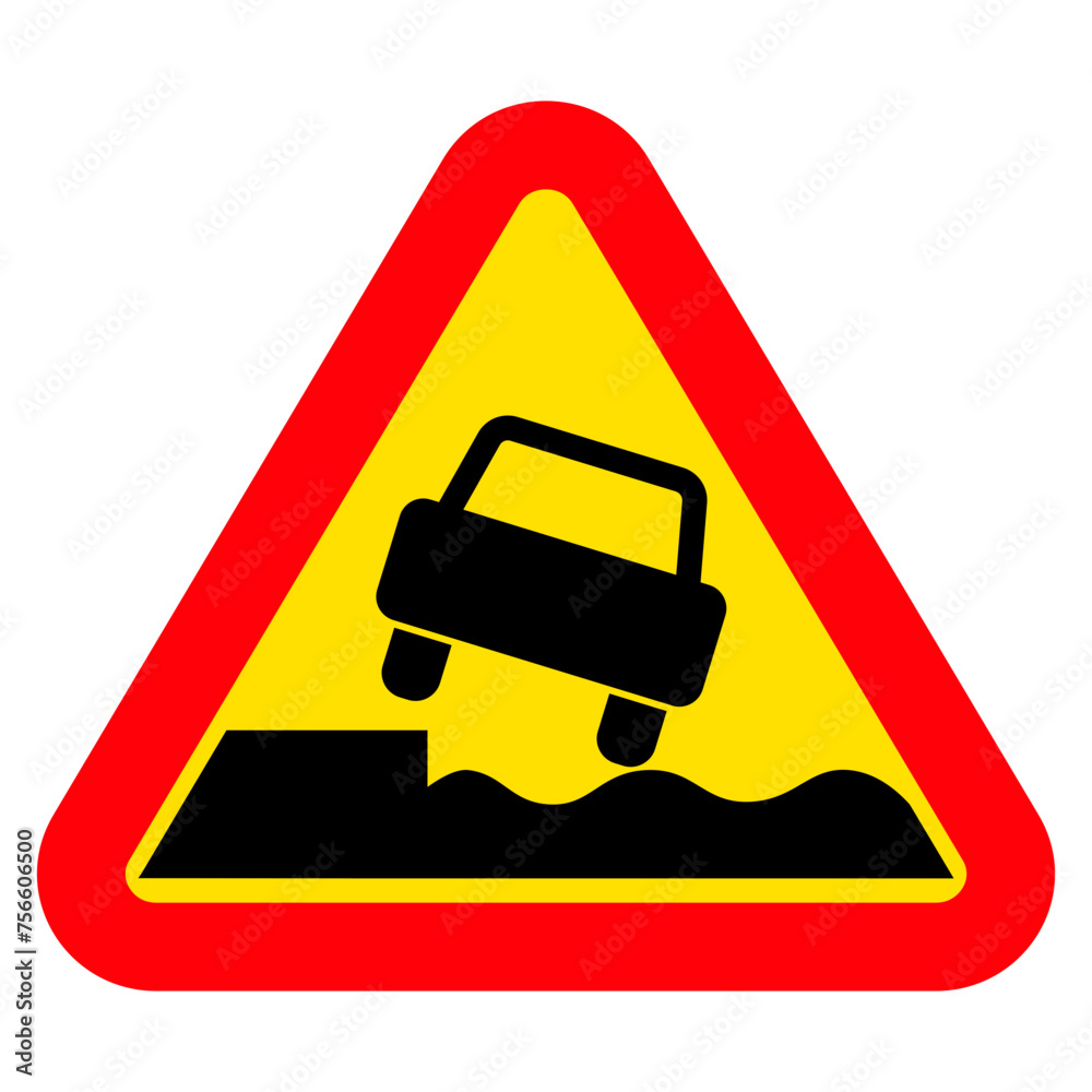 Road sign. Dangerous roadside. Information sign Road sign. Dangerous roadside. Information sign