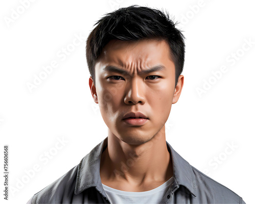angry asian man isolated on white/transparent background, cut out