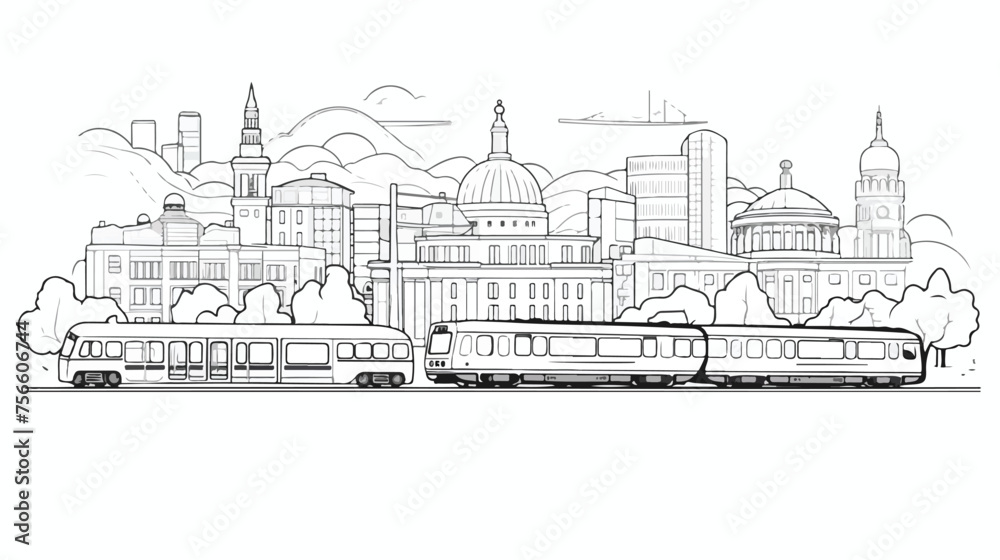 Line art cityscape vector illustration with public 