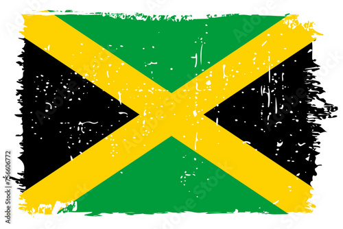 Jamaica flag - vector flag with stylish scratch effect and white grunge frame.
