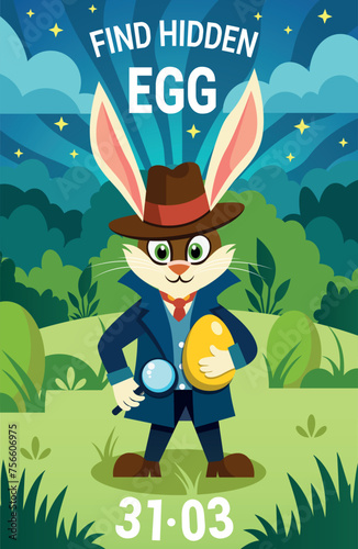 poster with a rabbit and an Easter egg 