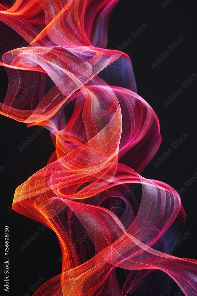 Elegant Flow of Red Paper Tape: Rhythmic Waves Abstract on Black - Beautiful Desktop Wallpaper Elegant Flow of Red Paper Tape: Rhythmic Waves Abstract on Black - Beautiful Desktop Wallpaper