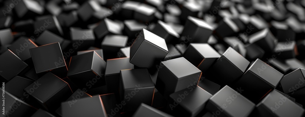 Abstract Art of Disarray: Monochromatic Cubes Against Black Void - Sophisticated Desktop Wallpaper