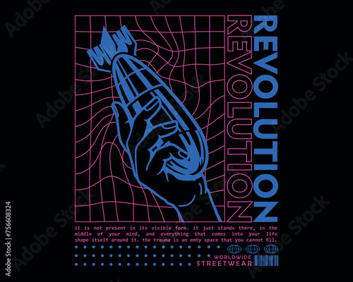 Vector illustration of hand holding a rocket bomb of an animated character. War illustration vector or streetwear design concept