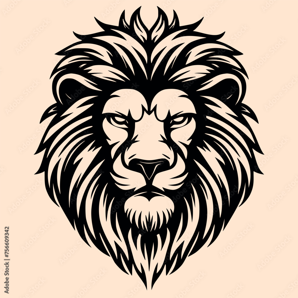 Black and White Lion Outline Silhouette Ornament Vector Art for Logo and Icon, Sketch, Tattoo, Clip Art